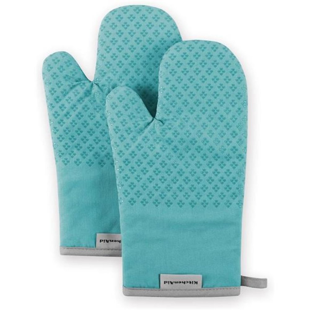 KitchenAid Asteroid Oven Mitt 2-Pack Set, Aqua, 7"x12.5"